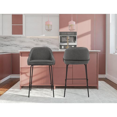 Oline-lot De 2 Tabourets De Bar En Tissu Anthracite