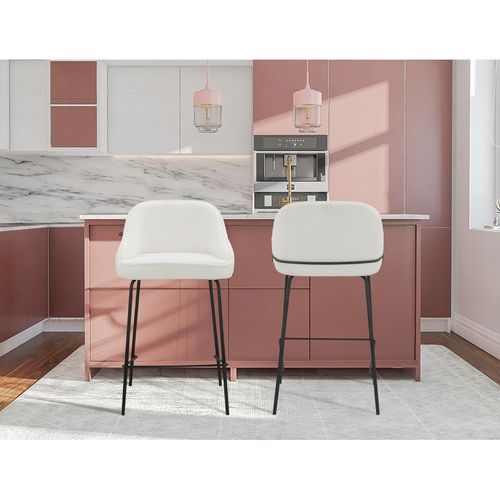 Oline-lot De 2 Tabouret De Bar En Tissu Teddy Blanc