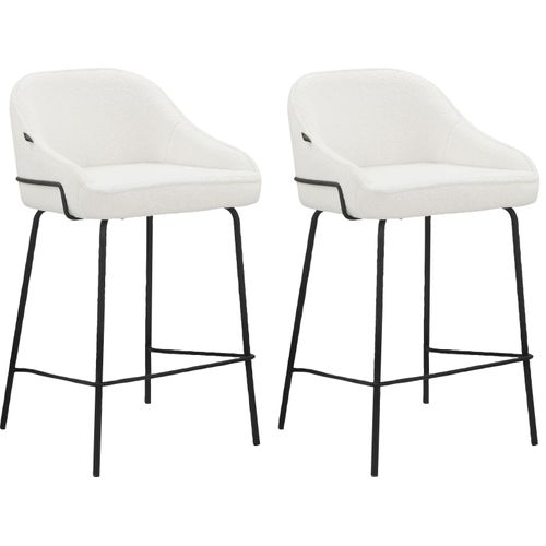 Oline-lot De 2 Tabouret De Bar En Tissu Teddy Blanc