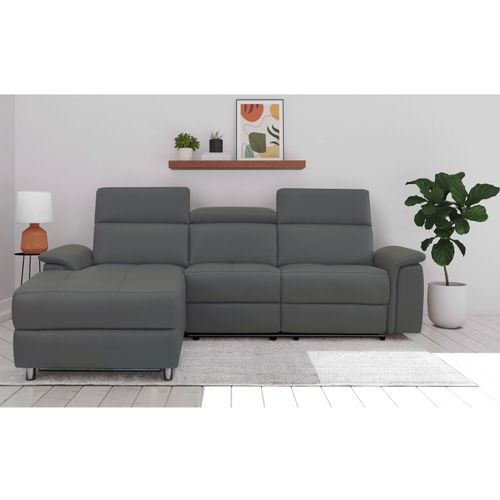 Pareli-canapé D'angle 3 Places Avec Fonction Électrique En Cuir Pu Gris