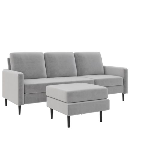 Dante-canapé 3 Places Avec Chaise Longue En Velours Gris Clair
