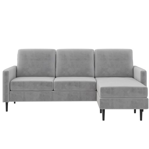 Dante-canapé 3 Places Avec Chaise Longue En Velours Gris Clair
