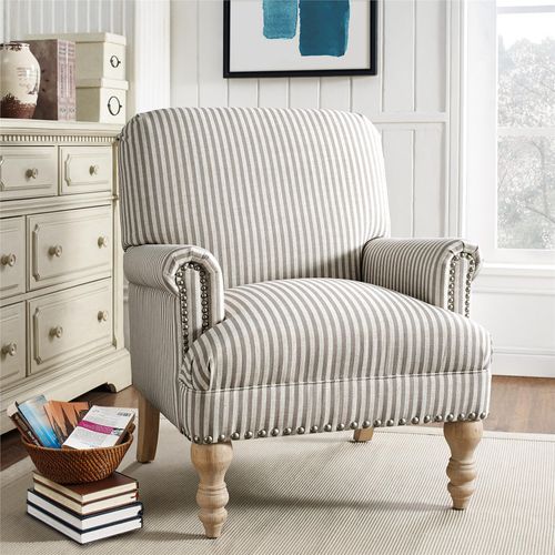 Jaya - Fauteuil à Rayures En Tissu Beige