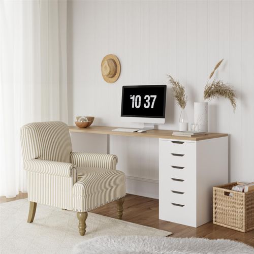 Jaya - Fauteuil à Rayures En Tissu Beige