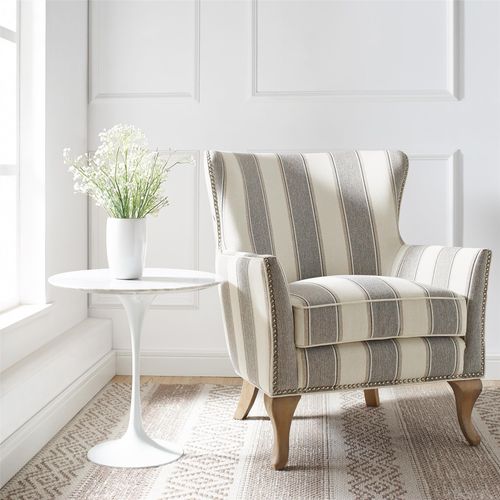 Jaya - Fauteuil à Rayures En Tissu Gris
