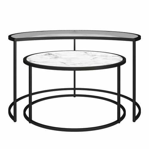 Moon Phases-tables Gigognes Avec Plateau En Verre/effet Marbre Blanc