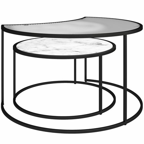 Moon Phases-tables Gigognes Avec Plateau En Verre/effet Marbre Blanc