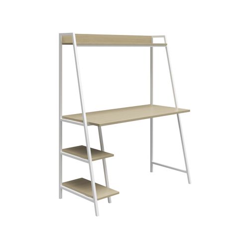 Bushwick - Bureau En Effet Chêne Et Échelle En Métal Blanc