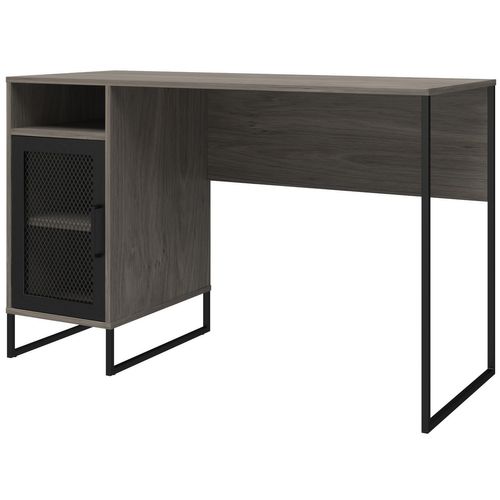 Purdue - Bureau D'ordinateur à Simple Piédestal En Gris / Chêne