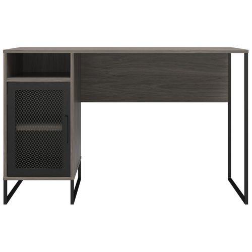Purdue - Bureau D'ordinateur à Simple Piédestal En Gris / Chêne