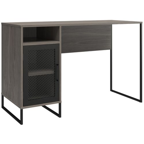 Purdue - Bureau D'ordinateur à Simple Piédestal En Gris / Chêne