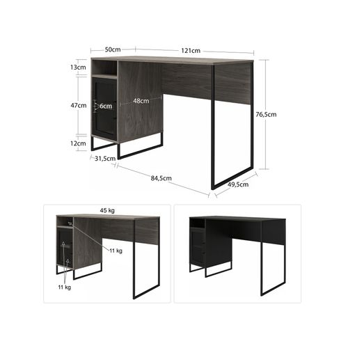 Purdue - Bureau D'ordinateur à Simple Piédestal En Gris / Chêne