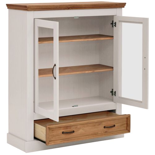 Selma - Vitrine Avec 2 Portes Et 1 Tiroir En Pin Blanc