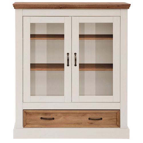 Selma - Vitrine Avec 2 Portes Et 1 Tiroir En Pin Blanc