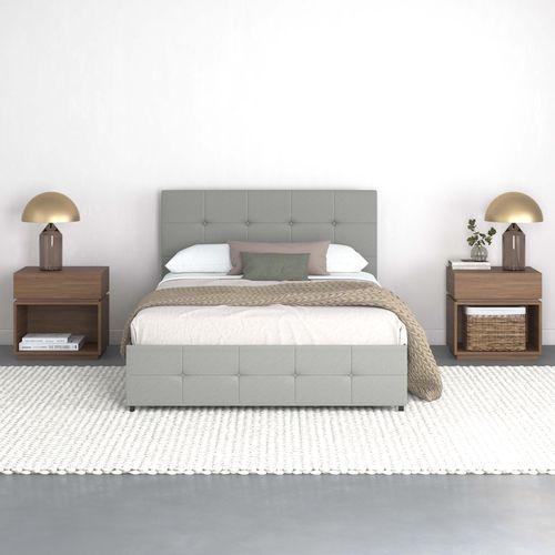 Rose-lit 140x200 Cm Avec 4 Tiroirs En Tissu Gris Clair