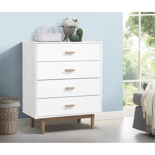 Melanie - Commode à 4 Tiroirs En Mélaminé Chêne Blanc
