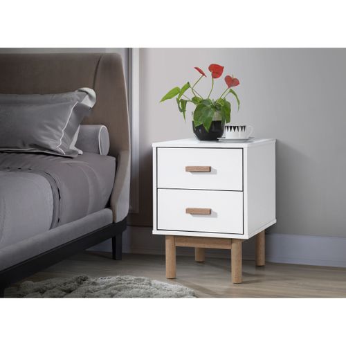 Melanie - Table De Chevet Avec 2 Tiroirs En Mélaminé Chêne Blanc