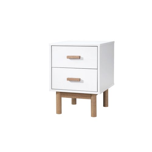 Melanie - Table De Chevet Avec 2 Tiroirs En Mélaminé Chêne Blanc
