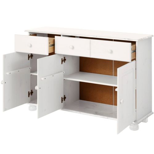 Mette-buffet 3 Portes Et 2 Tiroirs En Pin Blanc