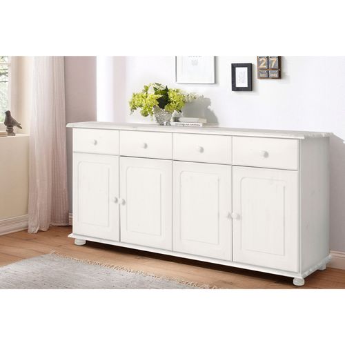 Mette - Buffet Avec 4 Tiroirs Et 4 Portes En Pin Teinté Blanc