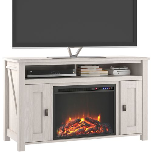 Meuble TV avec cheminée Farmington Avec 2 Portes En Effet Bois Blanc