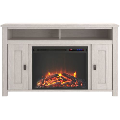 Meuble TV avec cheminée Farmington Avec 2 Portes En Effet Bois Blanc