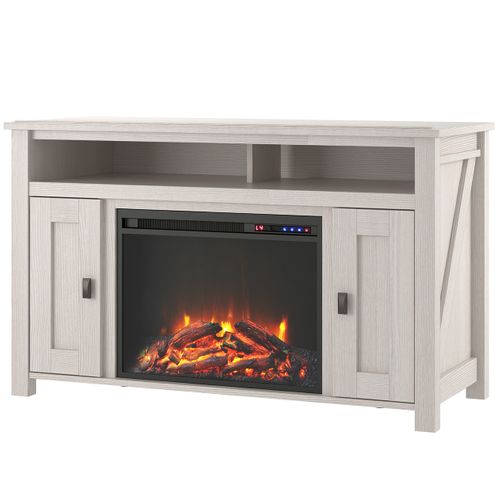 Meuble TV avec cheminée Farmington Avec 2 Portes En Effet Bois Blanc