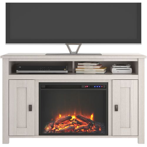 Meuble TV avec cheminée Farmington Avec 2 Portes En Effet Bois Blanc