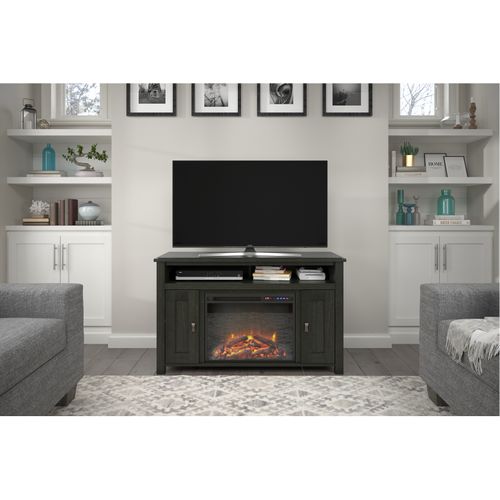 Meuble TV  avec cheminée Farmington Avec 2 Portes En Aggloméré Noirs