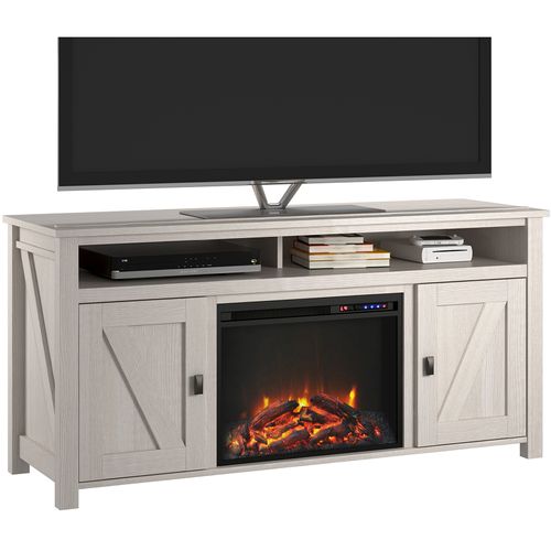 Farmington-meuble TV Avec Cheminée Électrique En Aggloméré Blanc