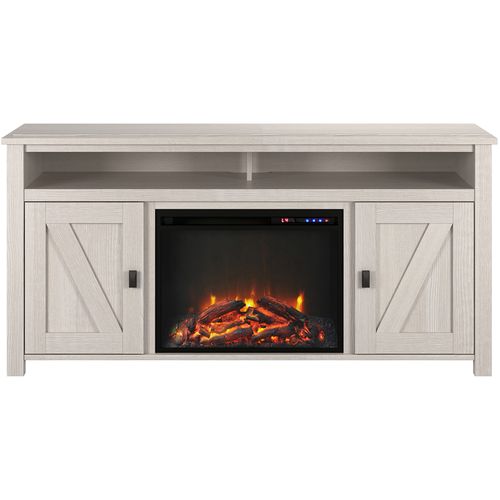 Farmington-meuble TV Avec Cheminée Électrique En Aggloméré Blanc