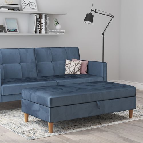 Lilly-pouf Avec Rangement En Velours Bleu