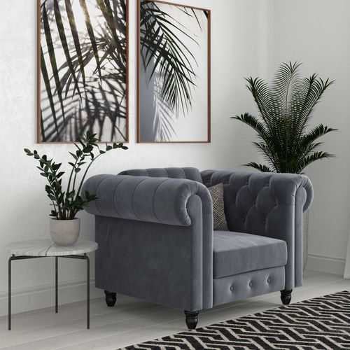 Felix - Fauteuil En Velours Anthracite