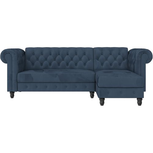 Felix - Canapé D'angle 3 Places En Velours Bleu