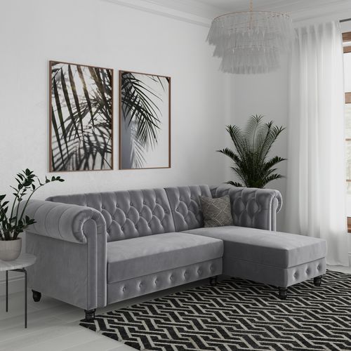 Felix - Canapé D'angle 3 Places En Velours Gris