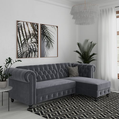 Felix - Canapé D'angle 3 Places En Velours Anthracite