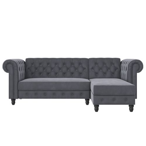 Felix - Canapé D'angle 3 Places En Velours Anthracite