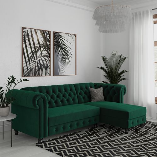 Felix - Canapé D'angle 3 Places En Velours Vert