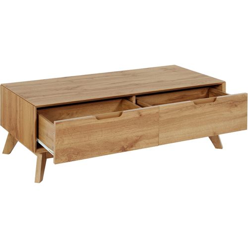 Ezra - Table Basse Avec 2 Tiroirs En Aggloméré Chêne