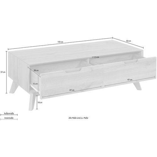 Ezra - Table Basse Avec 2 Tiroirs En Aggloméré Chêne
