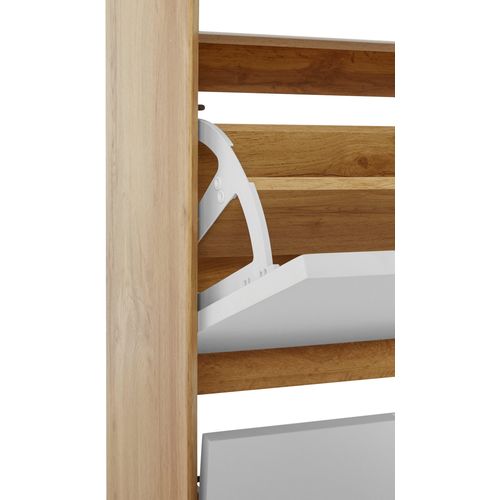 Ezra - Coffre à Chaussures Avec 3 Rabats En Effet Chêne Blanc