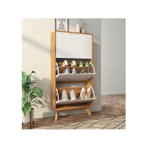 Ezra - Coffre à Chaussures Avec 3 Rabats En Effet Chêne Blanc