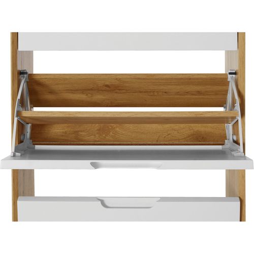 Ezra - Coffre à Chaussures Avec 3 Rabats En Effet Chêne Blanc