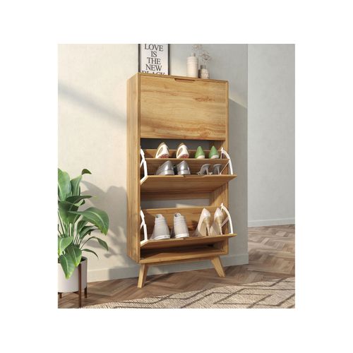 Ezra - Coffre à Chaussures Avec 3 Rabats En Effet Chêne