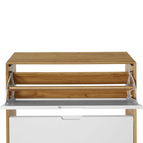 Ezra - Coffre à Chaussures Avec 3 Rabats En Effet Chêne / Blanc