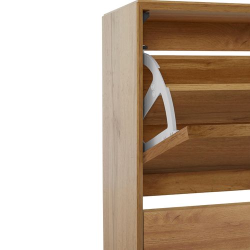 Ezra - Meuble à Chaussures à 3 Portes Battantes En Effet Bois Marron