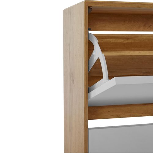 Ezra - Meuble à Chaussures à 2 Rabats En Aggloméré Chêne / Blanc