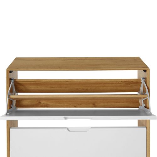 Ezra - Meuble à Chaussures à 2 Rabats En Aggloméré Chêne / Blanc