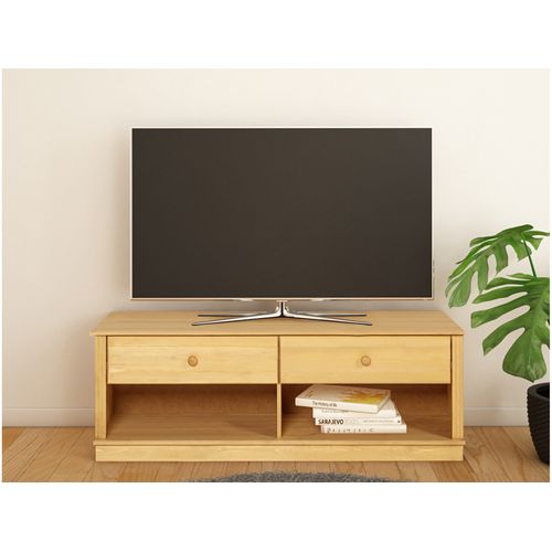 Anita-meuble Bas En Pin Avec 2 Tiroirs Et 2 Compartiments Ouverts