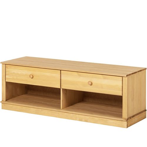 Anita-meuble Bas En Pin Avec 2 Tiroirs Et 2 Compartiments Ouverts